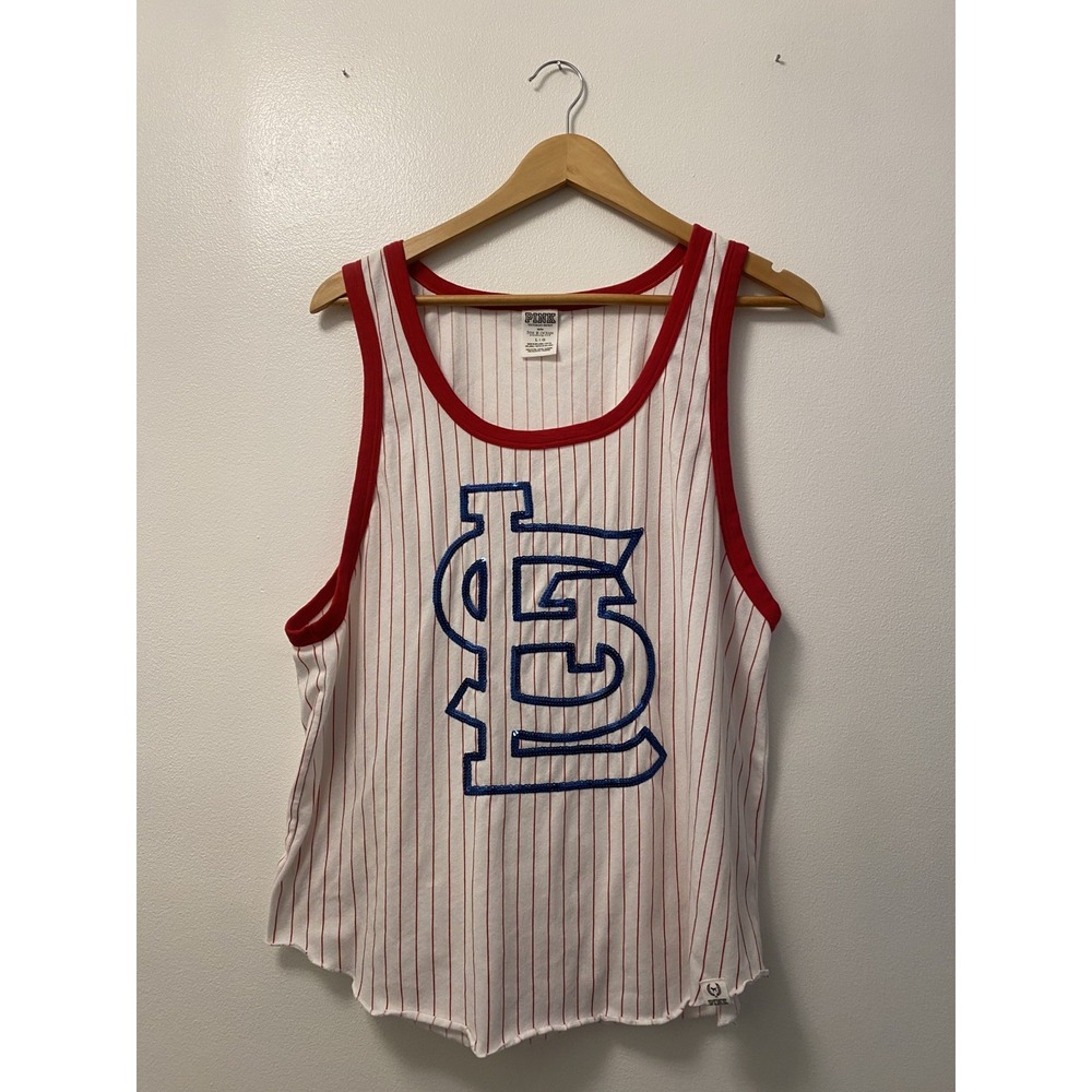 St Louis Cardinals Tank Top PINK VICTORIA SECRET White Pinstripes Women's Large